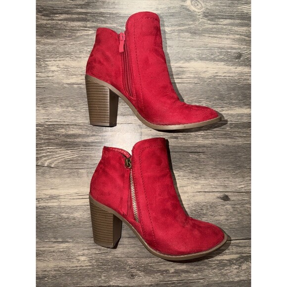 TRENDSUP Shoes - TRENDSUP Women's Fashion Side Zipper Booties Red 6.5 Suede